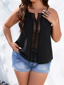 SHEIN LUNE Plus Contrast Guipure Lace Cami Top - Black - View 4