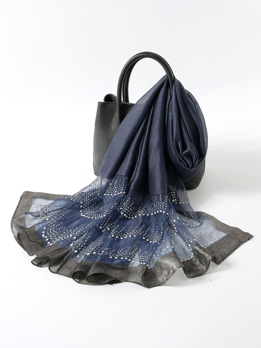 Rhinestone Decor Scarf - Navy Blue - View 1