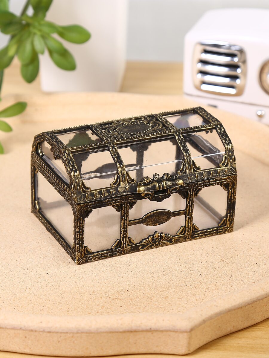 1pc PP Storage Box, Vintage Treasure Chest Design Desktop Organizer For Home - Bronze - View 1