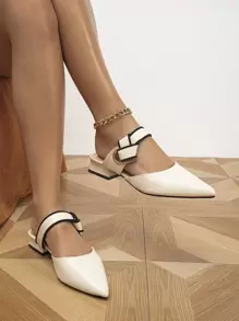 女士結飾尖頭平底優雅戶外平底鞋 - 米色 - 查看 4