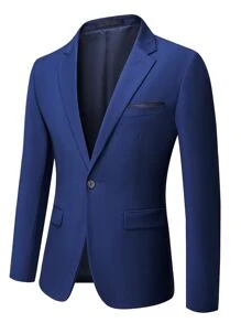 Manfinity Mode Men 1pc Single Button Blazer & 1pc Suit Trousers - Navy Blue - View 3