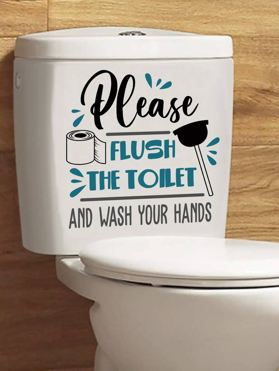 1入組防水PVC馬桶蓋貼花浴室現代標語圖形馬桶蓋貼紙 - 黑與白 - 查看 1