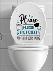 1入組防水PVC馬桶蓋貼花浴室現代標語圖形馬桶蓋貼紙 - 黑與白 - 查看 3