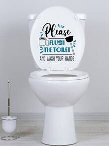 1入組防水PVC馬桶蓋貼花浴室現代標語圖形馬桶蓋貼紙 - 黑與白 - 查看 5
