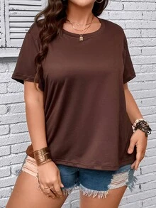 Calvaya Plus Butterfly Hollow Out Tee - Chocolate Brown - View 2