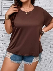 Calvaya Plus Butterfly Hollow Out Tee - Chocolate Brown - View 3