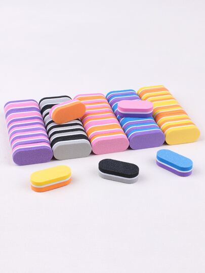 50pcs Mini Square Foam Nail Files, Mixed Colors
