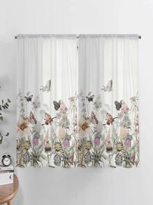 蝴蝶和花卉圖案單片窗簾臥室和客廳現代滌綸單片遮光窗簾 - 彩色 - 查看 1