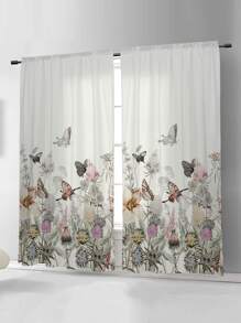 蝴蝶和花卉圖案單片窗簾臥室和客廳現代滌綸單片遮光窗簾 - 彩色 - 查看 4