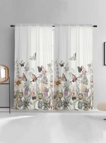蝴蝶和花卉圖案單片窗簾臥室和客廳現代滌綸單片遮光窗簾 - 彩色 - 查看 5