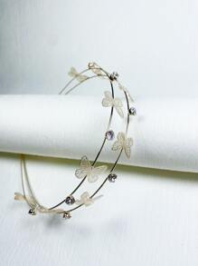 1入華麗鑽石鑲嵌雙蝴蝶花卉設計頭箍，帶金色閃爍，適合日常穿著 - 金色 - 查看 3