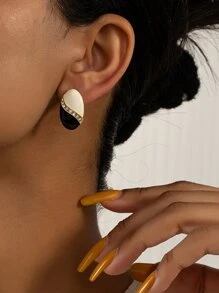 2pcs/set Two Tone Stud Earrings - Multicolor - View 1
