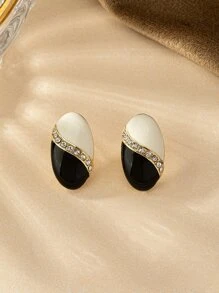 2pcs/set Two Tone Stud Earrings - Multicolor - View 3