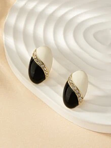 2pcs/set Two Tone Stud Earrings - Multicolor - View 5