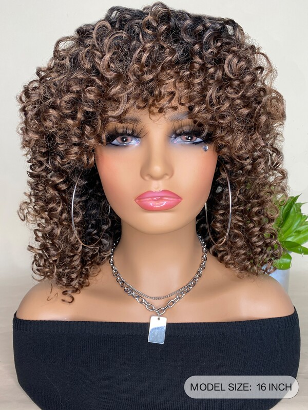Synthetic Heat Resistant Full Wigs Kinky Afro Curly Wig with Bangs 2