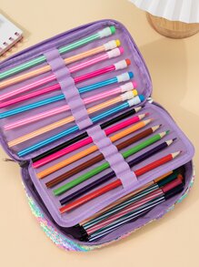 1pc Sequin Decor Pencil Bag - Purple - View 2