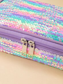 1pc Sequin Decor Pencil Bag - Purple - View 3
