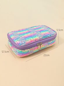 1pc Sequin Decor Pencil Bag - Purple - View 4