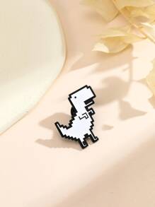 Broche con dinosaurio de dibujos animados - Blanco y Negro - Ver 2