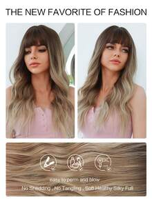 Tóc giả tổng hợp sóng dài có tóc mái - Ombre - Xem 6