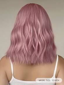 HAIRCUBE 12 英寸粉色劉海短捲髮華麗美麗時尚女式合成假髮 - 粉色 - 查看 2