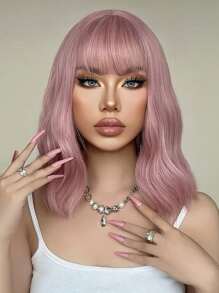 HAIRCUBE 12 英寸粉色劉海短捲髮華麗美麗時尚女式合成假髮 - 粉色 - 查看 3