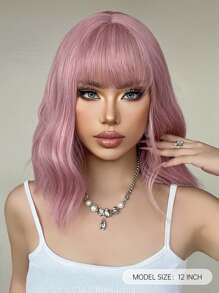 HAIRCUBE 12 英寸粉色劉海短捲髮華麗美麗時尚女式合成假髮 - 粉色 - 查看 4