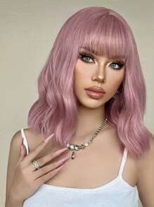 HAIRCUBE 12 英寸粉色劉海短捲髮華麗美麗時尚女式合成假髮 - 粉色 - 查看 5