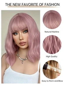 HAIRCUBE 12 英寸粉色劉海短捲髮華麗美麗時尚女式合成假髮 - 粉色 - 查看 9