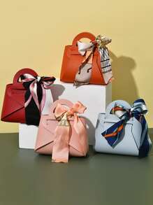 1pc European Style Gift Box, Bag Design Bow Decor Gift Packaging Box For Party - Blue - View 3