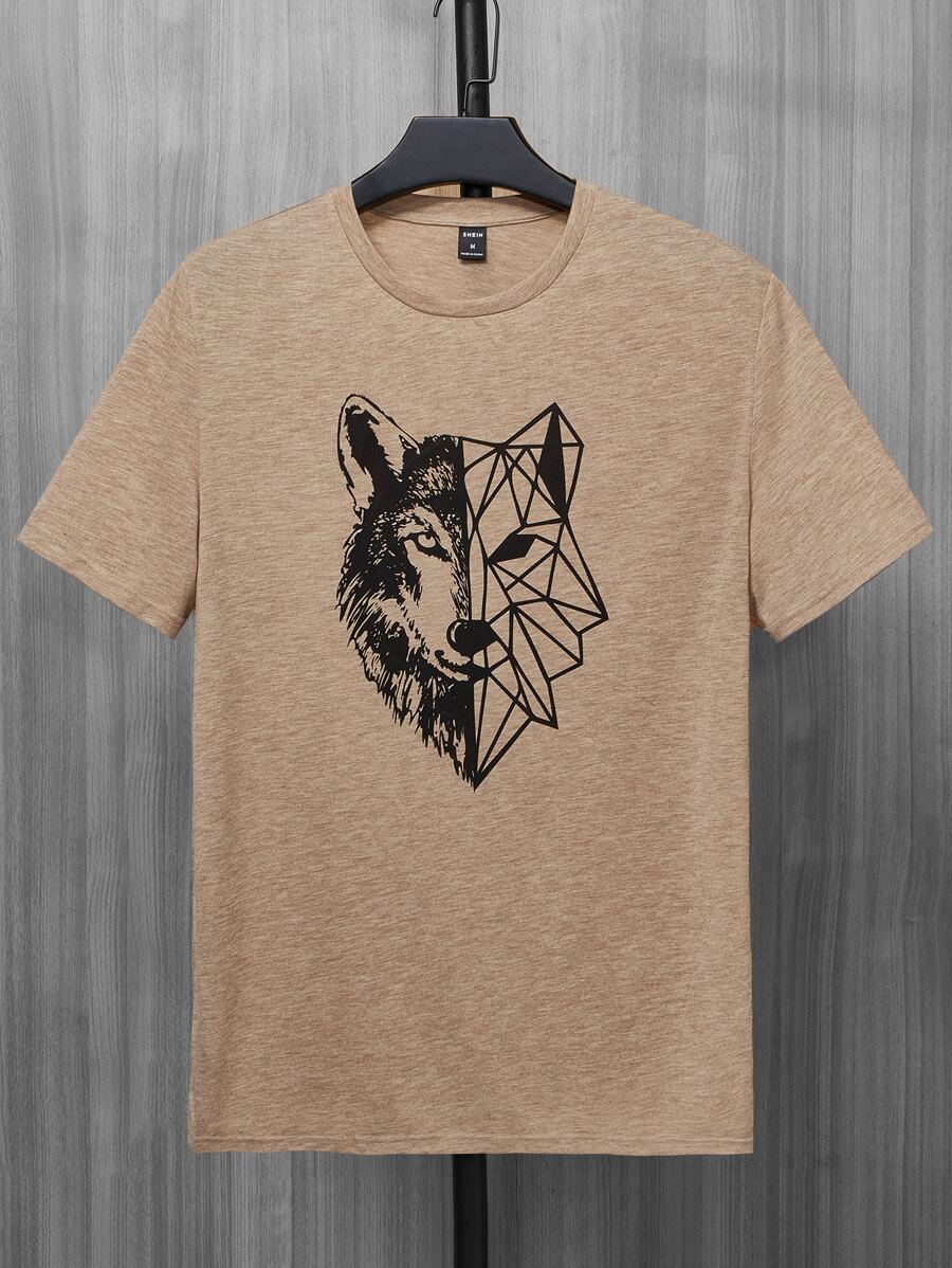 GENTILAND Men T-Shirts Fit Crew Neck Short Sleeve Graphic Tee Animal Casual Fashion Men Clothes Summer - Khaki - View 1