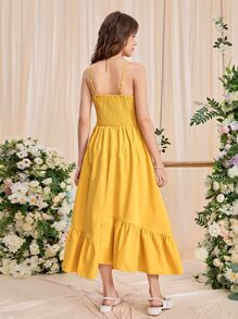 SHEIN Teen Girls Shirred Ruffle Hem Cami Dress - Yellow - View 2