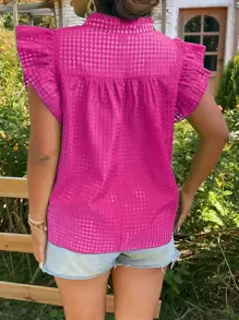 SHEIN Clasi Plus Notched Neckline Ruffle Trim Blouse - Hot Pink - View 2