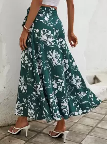 SHEIN VCAY 印花側打結裹身裙 - 綠色 - 查看 2