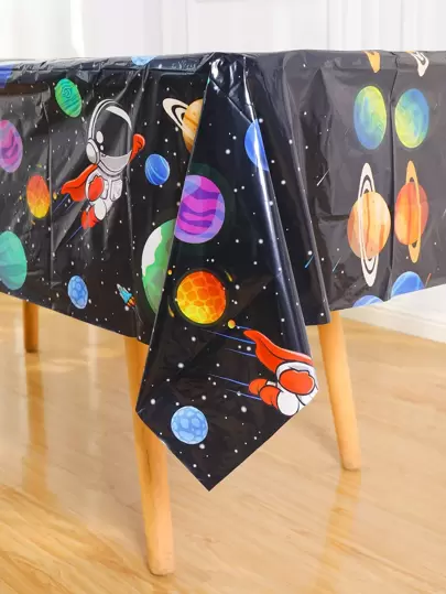 1 Stück PE Einweg Tischdecke, Cartoon Astronaut Muster Einweg Tischdecke für Party