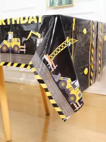 1入組PE一次性桌布卡通工程車輛圖案一次性桌布適合生日派對 - 彩色 - 查看 1