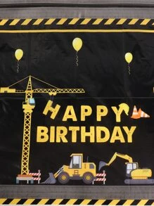 1入組PE一次性桌布卡通工程車輛圖案一次性桌布適合生日派對 - 彩色 - 查看 3