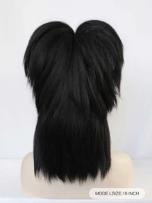 角色扮演中等直筒人造假髮帶劉海 - 黑色 - 查看 2
