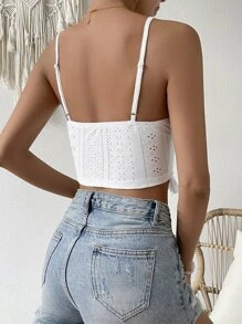 SHEIN VCAY Damskie koszulki bez rękawów i na ramiączkach Frędzel Haft Oczkowy Prosty Boho