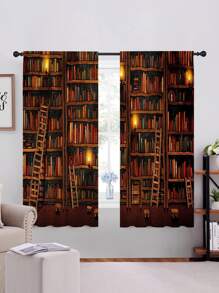 2入組/套書櫃圖案搞笑滌綸臥室和客廳遮光窗簾 - 彩色 - 查看 3