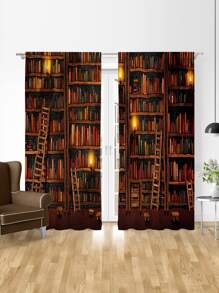 2入組/套書櫃圖案搞笑滌綸臥室和客廳遮光窗簾 - 彩色 - 查看 4