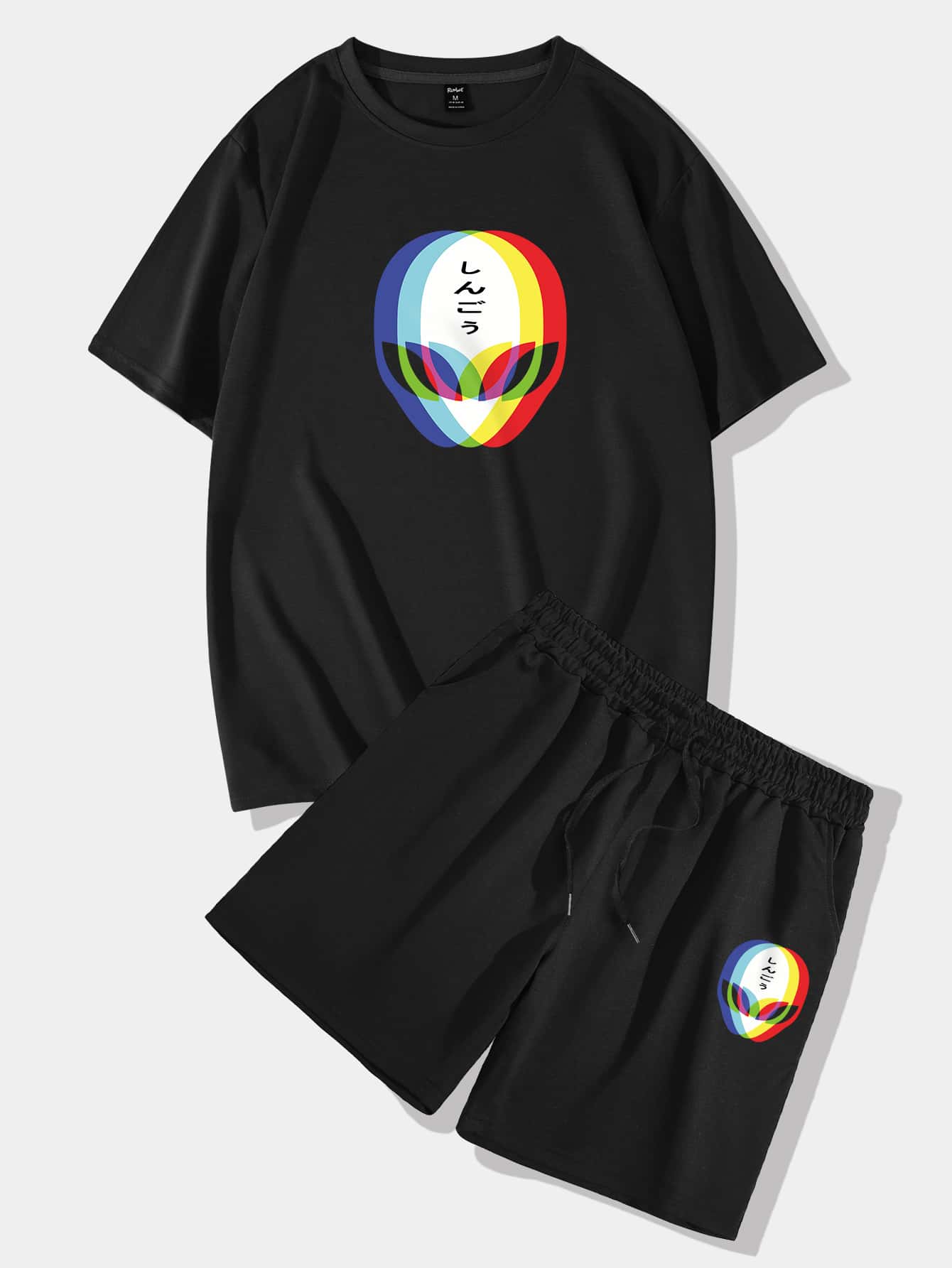 ROMWE MEN Bộ hai mảnh Nam Dây kéo Túi Thắt nơ trước Hoạt hình Giải trí - màu đen - Xem 1