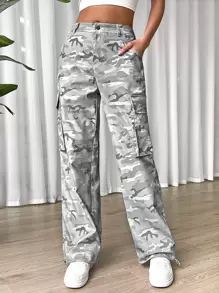 SHEIN EZwear Gorpcore Camo Print Flap Pocket Cargo Quần - Nhiều màu - Xem 1