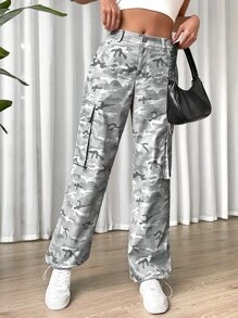 SHEIN EZwear Gorpcore Camo Print Flap Pocket Cargo Quần - Nhiều màu - Xem 6