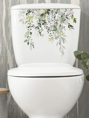 1pc PVC Toilet Lid Decal, Plant Pattern Toilet Stool Commode Sticker For Bathroom, Stickers, Wall Decal, Vinyl Decal For Home Decorations, Spring Decoration Items Refresh Your Home, Festival Decoration Stickers Gifts Birthday Graduation Back To School Room Decor School Supplies