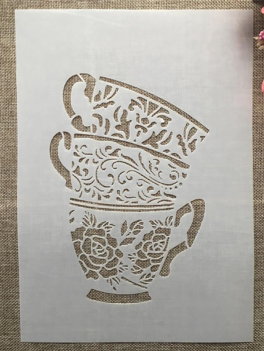 1pc A4 Size Plastic White Hollow Painting/Drawing Template For Mugs - White - View 1