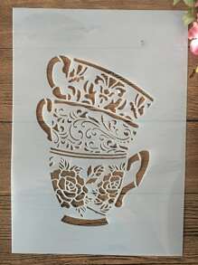 1pc A4 Size Plastic White Hollow Painting/Drawing Template For Mugs - White - View 3