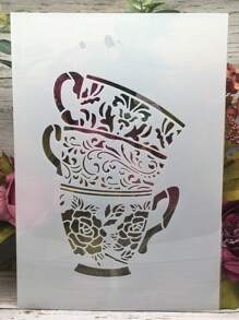 1pc A4 Size Plastic White Hollow Painting/Drawing Template For Mugs - White - View 4
