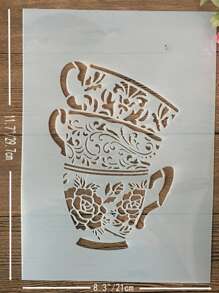 1pc A4 Size Plastic White Hollow Painting/Drawing Template For Mugs - White - View 2