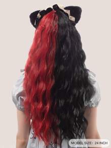 Tóc giả tổng hợp xoăn dài hai tông có tóc mái - Hai tông màu - Xem 3